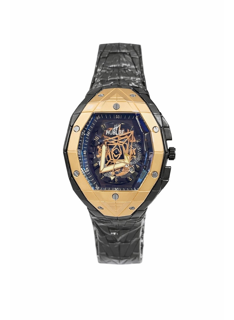 Hublot Luxury Men’s Skeleton Dial Watch with Octagonal Case and Rubber Strap - Image 1